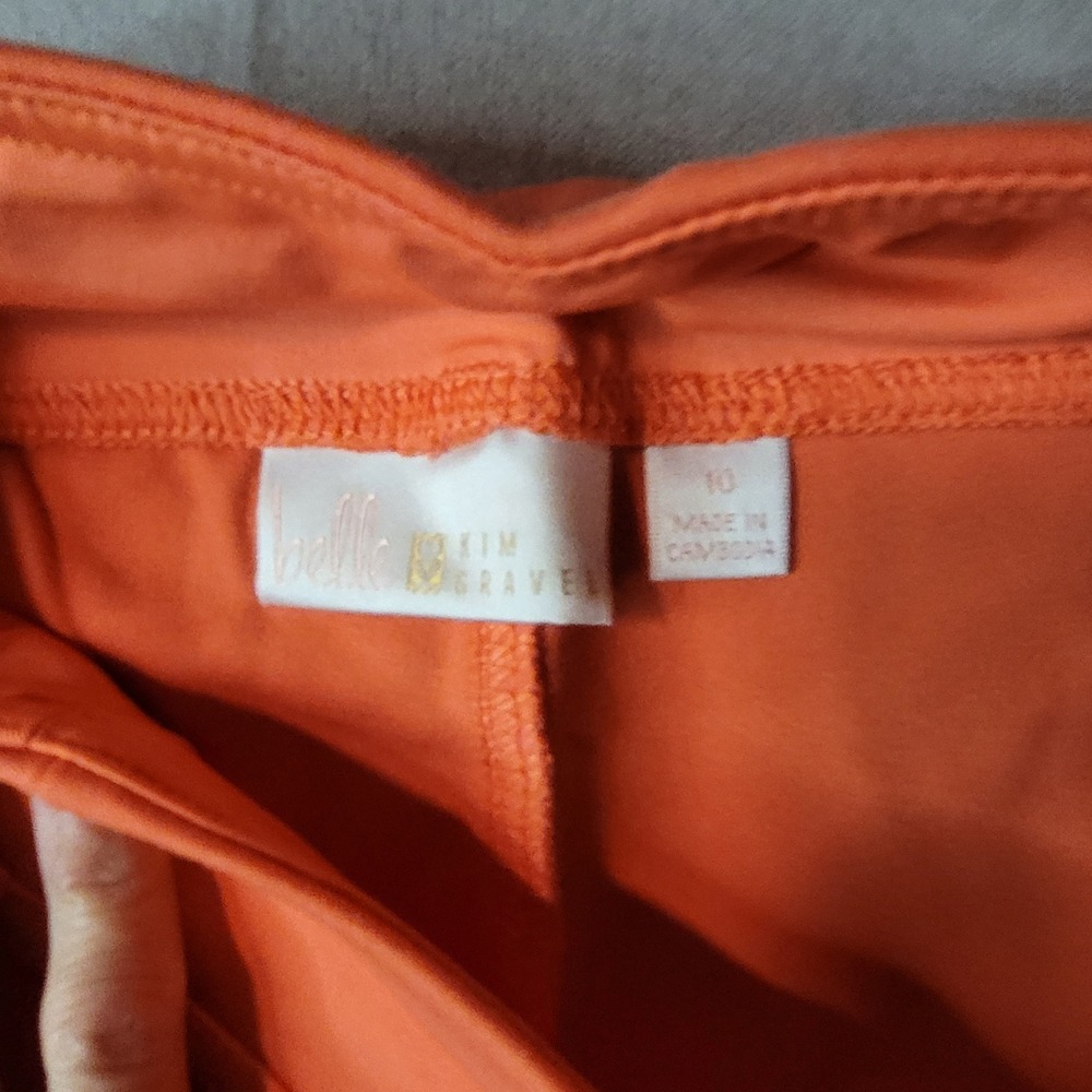 Belle by Kim Gravel TripleLuxe Coral Orange Cropped Pull On Pants Womens Size 10 - Picture 3 of 4
